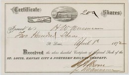 Amerikai Egyesült Államok / Saint Louis 1872. 'St. Louis, Kansas City és Északi Vasúttársaság' Részvényutalványa 200 Rés - Non Classificati