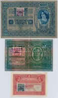1902. 1000K + 1912. 100K + 1917. 2K Mindhárom Hamis Szerb Bélyeggel és Bélyegzéssel (fake Overprint And Stamp) T:I-,III - Non Classificati