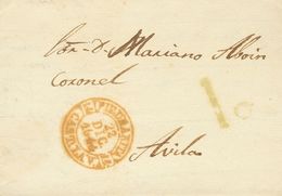 1 SOBRE 1844. PIEDRAHITA A AVILA. Baeza PIEDRAHITA / CAST. LA V., En Rojo. MAGNIFICA. - ...-1850 Prephilately