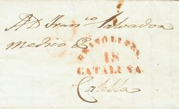 1 SOBRE 1842. GRANOLLERS A CALELLA. Marca GRANOLLERS / 18 / CATALUÑA (P.E.4) Edición 2004. MAGNIFICA Y EXTRAORDINARIAMEN - ...-1850 Prephilately