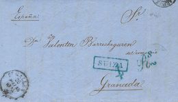 1 SOBRE 1858. SAINT GALLEN (SUIZA) A GRANADA. Marca Rectangular SUIZA, En Azul De La Junquera, Aplicada Para Indicar El  - ...-1850 Prephilately