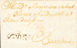 1 SOBRE 1772. TORREDEMBARRA (TARRAGONA) A BARCELONA. Marca X / CATALVÑA, En Tinta De Escribir De Torredembarra (P.E.1) E - ...-1850 Prephilately