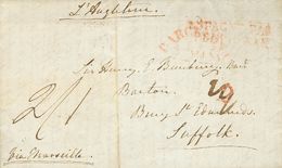 1 SOBRE 1838. I Guerra Carlista. BARCELONA A BURY ST. EDMUNDS (INGLATERRA) (interesante Texto Sobre Asuntos Navales Y So - ...-1850 Prephilately