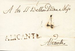 1 SOBRE 1786. JIJONA A ALICANTE. Marca ALICANTE, De Jijona (P.E.1) Edición 2004. MAGNIFICA Y RARISIMA. Ex-Lecha. - ...-1850 Préphilatélie