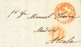 1 SOBRE 1849. CARABAÑA (MADRID) A ALCALA DE HENARES. Baeza VILLAREJO / CAST. La N., En Rojo. MAGNIFICA. - ...-1850 Prephilately