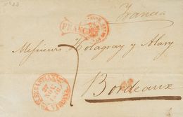 1 SOBRE 1846. SAN SEBASTIAN A BURDEOS (FRANCIA). Baeza S.SEBASTIAN / VIZCAYA Y Marca FRANCO, En Rojo De San Sebstián (P. - ...-1850 Prephilately