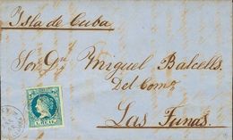 1 SOBRE 55 1862. 1 Real Azul. SITGES A LAS TUNAS (CUBA). Matasello SITGES / BARCELONA. MAGNIFICA Y RARA. - Other & Unclassified