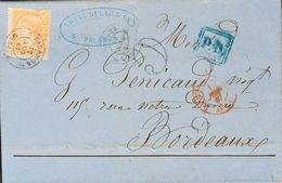 1 SOBRE 59, 89 (1863ca). Conjunto De Dos Cartas De PALAMOS A FRANCIA, Franqueadas El 12 Cuartos Azul Y El 12 Cuartos Ama - Other & Unclassified