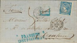 1 SOBRE 81 1866. 4 Cuartos Azul. FIGUERAS A TOULOUSE (FRANCIA). En El Frente Marca "P.D." (anulada A Pluma) Y FRANQUEO / - Other & Unclassified