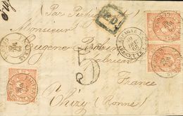 1 SOBRE 96(3) 1868. 50 Mils Castaño Amarillo, Tres Sellos. FIGUERAS A THIZY (FRANCIA). Matasello FIGUERAS / GERONA. MAGN - Sonstige & Ohne Zuordnung