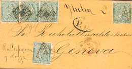 1 SOBRE 133(5) 1874. 10 Cts Verde, Cinco Sellos. CASTELLON DE AMPURIAS A GENOVA (ITALIA). MAGNIFICA E INUSUAL COMBINACIO - Other & Unclassified