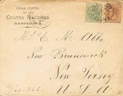 1 SOBRE 201, 203 1882. 5 Cts Verde Y 20 Cts Castaño Rojo. BARCELONA A NUEVA JERSEY (U.S.A.). MAGNIFICA Y MUY RARO FRANQU - Other & Unclassified