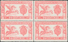 1 ** 256(4) 20 Cts Rojo, Bloque De Cuatro. MAGNIFICO Y RARO. (Edifil 2015: 750€) - Sonstige & Ohne Zuordnung