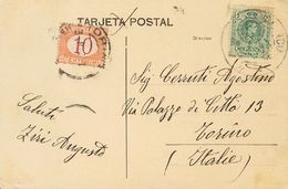 1 SOBRE 268 1913. 5 Cts Verde. Tarjeta Postal De VALENCIA A TURIN (ITALIA). Tasada A La Llegada Con 10 Cts Aplicando Sel - Other & Unclassified