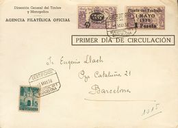 1 SOBRE 761, 762 1938. Serie Completa Y 5 Cts Del Ayuntamiento De Barcelona. Certificado Interior Primer Día De Circulac - Altri & Non Classificati