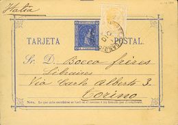1 SOBRE 191, EP8 1878. 5 Cts Ultramar Sobre Tarjeta Entero Postal (preimpreso LIBRERIA FRANCESA) De BARCELONA A TURIN (I - Unused Stamps