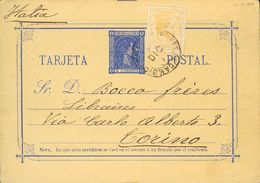 1 SOBRE 191, EP8 1878. 5 Cts Ultramar Sobre Tarjeta Entero Postal (preimpreso LIBRERIA FRANCESA) De BARCELONA A TURIN (I - Ungebraucht