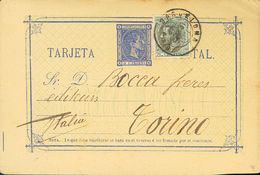 1 SOBRE 201, EP8 1880. 5 Cts Ultramar Sobre Tarjeta Entero Postal (preimpreso LIBRERIA FRANCESA) De BARCELONA A TURIN (I - Unused Stamps