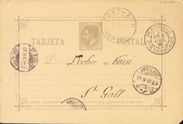 1 SOBRE EP11(2) (1885ca). Conjunto De Dos Tarjetas Entero Postales Del 10 Cts Violeta Gris De PORT BOU A SUIZA. MAGNIFIC - Unused Stamps