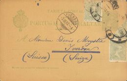 1 SOBRE EP34 1895. 5 Cts Verde Sobre Tarjeta Entero Postal De BARCELONA A YVERDON (SUIZA), Con Franqueo Complementario D - Unused Stamps