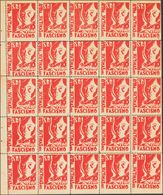 1 ** 10 Cts Rojo, Hoja Completa De Veinticinco, S.R.I. AYUDA A LAS VICTIMAS DEL FASCISMO. MAGNIFICA Y RARISIMA HOJA COMP - Spanish Civil War Labels