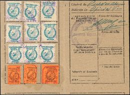 1 SOBRE 1937. Sin Valor, Azul, Nueve Sellos Y Sin Valor, Negro Sobre Naranja, Tres Sellos, Sobre CARNET CONFEDERAL DE CU - Viñetas De La Guerra Civil