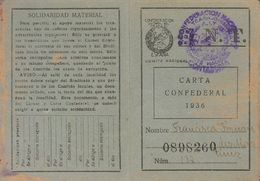 1 (*) Carta Confederal De Valencia, Con Las Hojas De Cotización Sin Los Correspondientes Sellos. MAGNIFICA E INUSUAL DOC - Spanish Civil War Labels