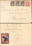 1 SOBRE 1937. 5 Cts Castaño, Tira De Tres, 30 Cts Carmín Y 10 Cts Multicolor CNT FAI, HOSPITALS DE SANG. BANDALIES (HUES - Vignettes De La Guerre Civile