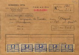 1 Fragmento 2 Pts Ultramar PLATO UNICO, Cinco Sellos, Sobre Ficha De Suscriptor. MAGNIFICA. - Spanish Civil War Labels