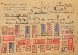 1 Fragmento 1 Pts Rojo, Cinco Sellos, 2 Pts Azul, Cinco Sellos Y 5 Pts Lila, Quince Sellos, Todos Con Inscripción J.P.B. - Spanish Civil War Labels