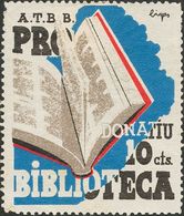 1 * 10 Cts Azul, Negro Y Rojo. A.T.T.B. PRO BIBLIOTECA. MAGNIFICA Y RARA. (Guillamón 2041) - Verschlussmarken Bürgerkrieg