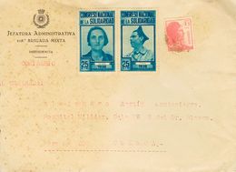 1 SOBRE 1938. 25 Cts Azul, Dos Sellos (Odena Y Durruti, Sin Matasellar) CONGRESO NACIONAL DE LA SOLIDARIDAD. Dirigida A  - Spanish Civil War Labels