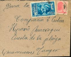 1 SOBRE (1938ca). 25 Cts Azul (Seimler) CONGRESO NACIONAL DE LA SOLIDARIDAD. Dirigida A TANGER. MAGNIFICA. (Guillamón 24 - Spanish Civil War Labels