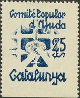 1 (*) 25 Cts Azul. COMITE POPULAR D'AYUDA CATALUNYA. MAGNIFICA. - Spanish Civil War Labels