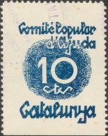 1 º 10 Cts Azul. COMITE POPULAR D'AYUDA CATALUNYA. MAGNIFICA. - Spanish Civil War Labels