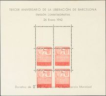 1 (*) 38 5 Cts Bermellón, Hoja Bloque. IMPRESION DE LOS SELLOS DESPLAZADA. MAGNIFICA. - Barcelona