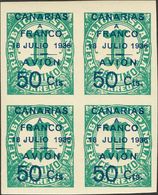 1 * 11(2), 11b(2) 50 Cts Sobre 1 Cts Verde, Bloque De Cuatro. Dos Sellos Variedad "18 JULIO" MAS UNIDOS. MAGNIFICO. Dict - Sonstige & Ohne Zuordnung