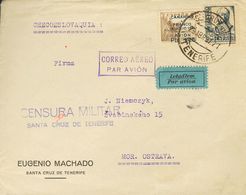 1 SOBRE 13 1937. 1'25 Pts Sobre 5 Cts Castaño Y 50 Cts Azul. SANTA CRUZ DE TENERIFE A OSTRAVA (CHECOSLOVAQUIA). MAGNIFIC - Other & Unclassified