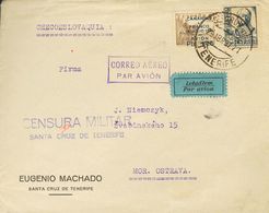 1 SOBRE 13 1937. 1'25 Pts Sobre 5 Cts Castaño Y 50 Cts Azul. SANTA CRUZ DE TENERIFE A OSTRAVA (CHECOSLOVAQUIA). MAGNIFIC - Sonstige & Ohne Zuordnung