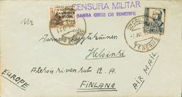 1 SOBRE 22, 825 1937. 1'25 Pts Sobre 5 Cts Castaño Y 50 Cts Azul. SANTA CRUZ DE TENERIFE A HELSINKI (FINLANDIA). Al Dors - Other & Unclassified