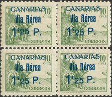 1 ** 46haa, 46(3) 1'25 Pts Sobre 10 Cts Verde, Bloque De Cuatro. Un Sello Variedad "1'25" Y "P" ALINEADOS EN LA PARTE SU - Other & Unclassified