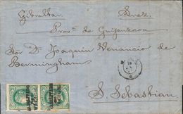 1 SOBRE 20N(2) 1871. 6 2/8 Ctvos Verde HABILITADO POR LA NACION, Pareja. MANILA A SAN SEBASTIAN, Circulada Vía Suez Y Gi - Sonstige & Ohne Zuordnung