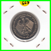 ALEMANIA - GERMANY -MONEDA DE 2.00 DM. THEODOR HEUSS - AÑO 1984-G   S/C - 2 Mark