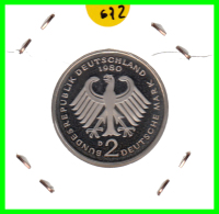 ALEMANIA -GERMANY - MONEDA DE  2.00 DM  AÑO 1980- D - KURT SCHUMACHER - S/C - 2 Marcos