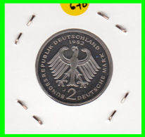 ALEMANIA -GERMANY - MONEDA DE  2.00 DM  AÑO 1982- J - KURT SCHUMACHER  S/C - 2 Marcos