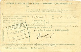 734/25 - Chemins De Fer AVIS DE RECEPTION Gare D' ETTERBEEK 1910 Vers LIMAL - Andere & Zonder Classificatie
