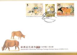 Taiwan Modern Taiwanese Paintings 2009 Cow Ox Painting Art (stamp FDC) - Cartas & Documentos