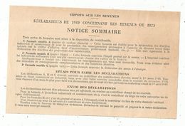 Note De L'administration Fiscale ,impôts Sur Les Revenus 1939 , Notice Sommaire , Frais Fr : 1.45 E - Ohne Zuordnung