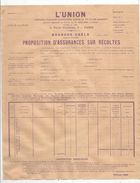 Document Commercial , Proposition D'assurances Sur RECOLTES ,L'UNION , Paris , 1929 ,2 Scans , Frais Fr : 1.55 E - Banco & Caja De Ahorros