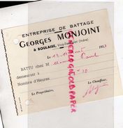 36- BOULAISE VICQ EXEMPLET- RARE BON DE BATTAGE GEORGES MONJOINT-ENTREPRISE DE BATTAGE-1953 - Landwirtschaft